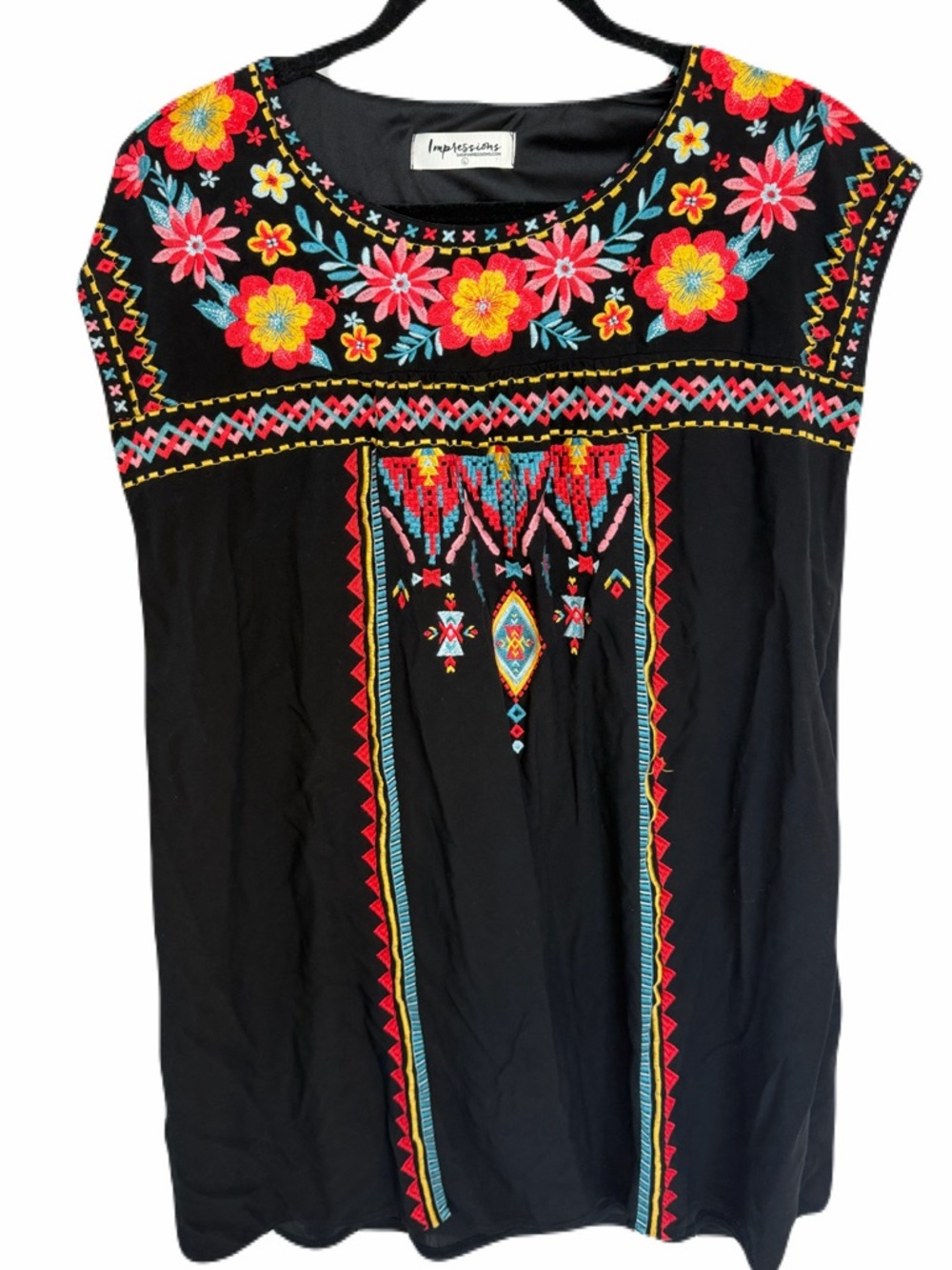 Impressions Coastal Service Embroidered Dress Black size Large